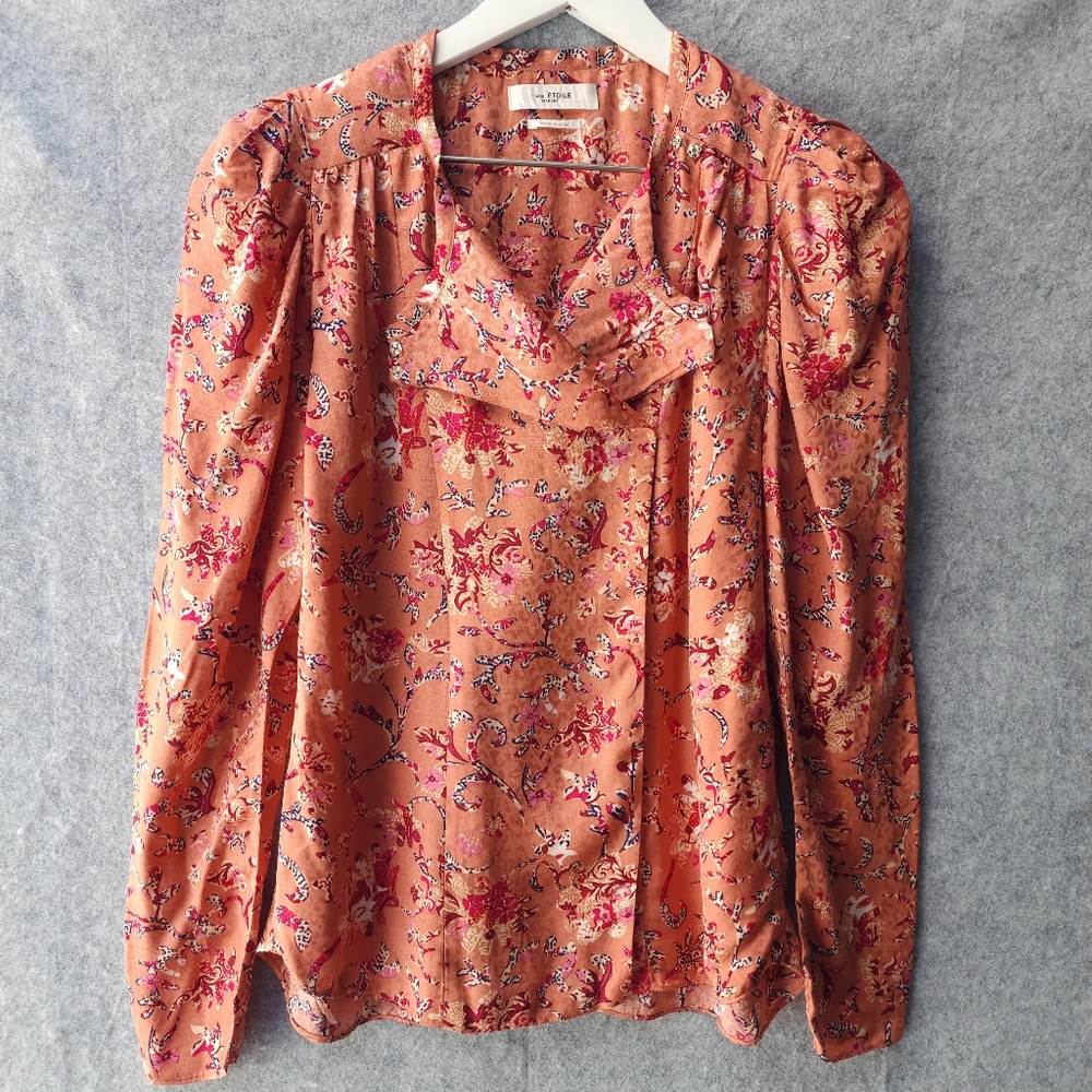 Isabel Marant Etoile Benson Long Sleeve Floral Top in Papaya - Picture 6 of 14